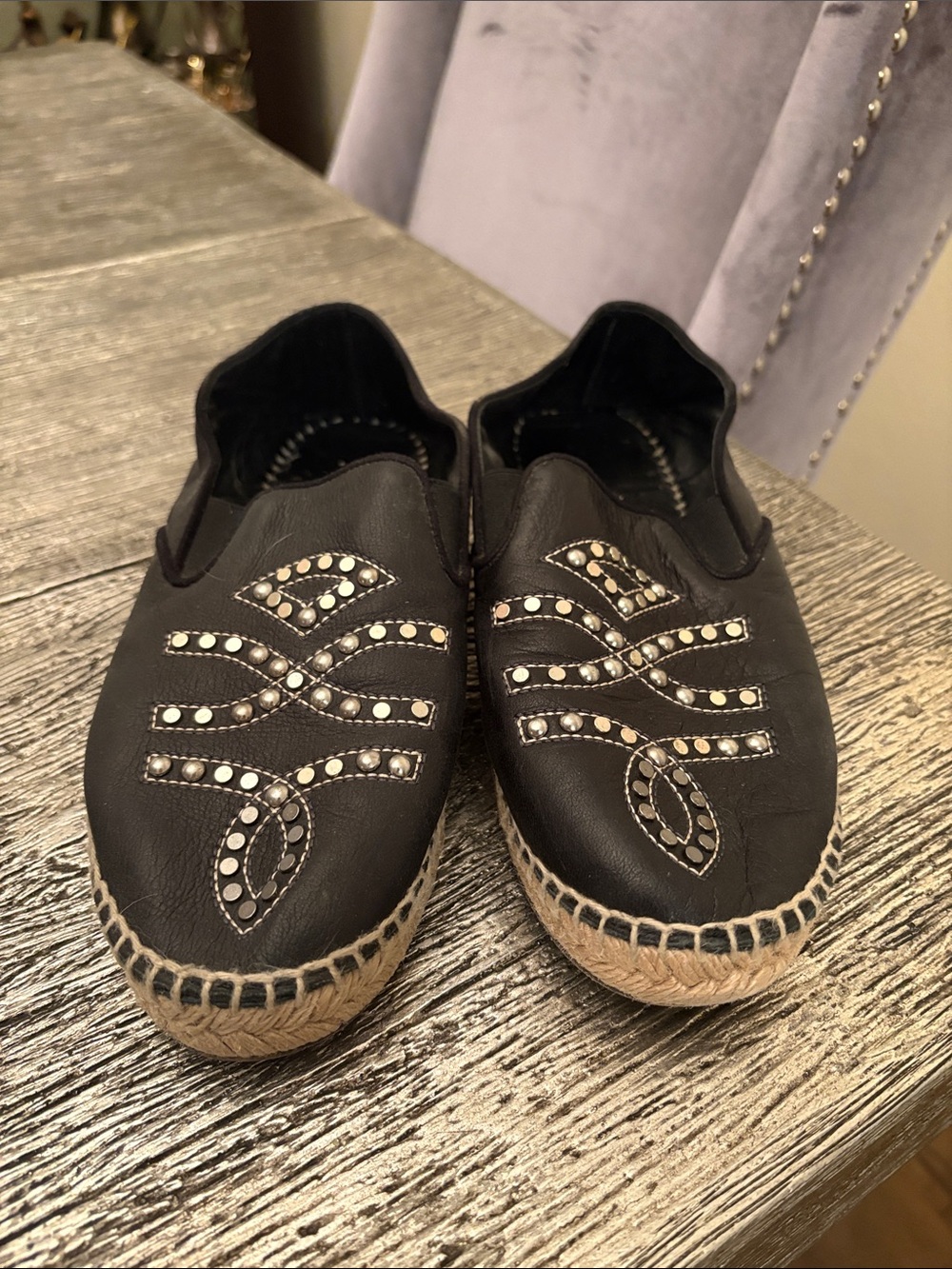 Zadig & Voltaire Black Leather Studded Espadrilles